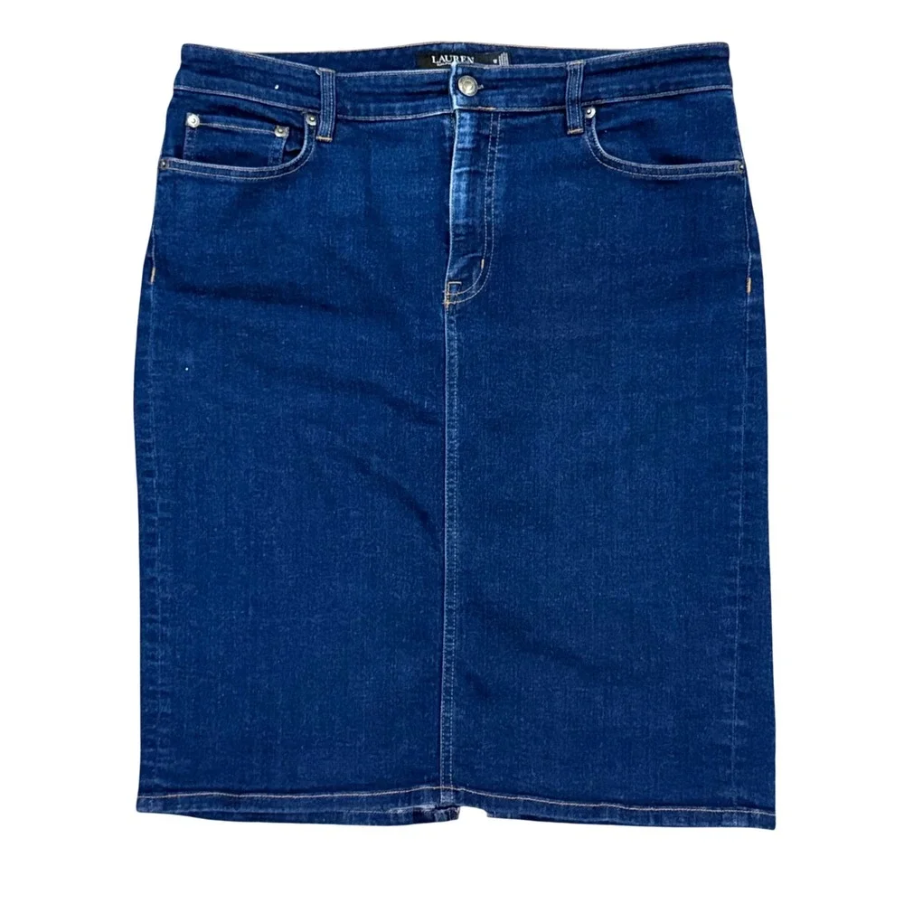 Ralph Lauren‎ Black Label Stretch Straight Pencil Denim Jean Skirt Size 12